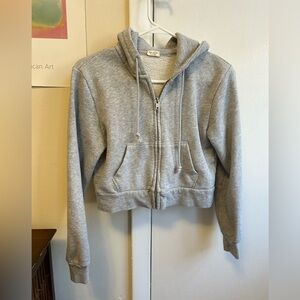 John Galt Cropped Gray Zip-Up Hoodie